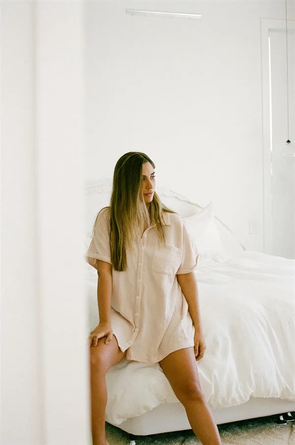 Cosy PJ Shirt Dress - Musk