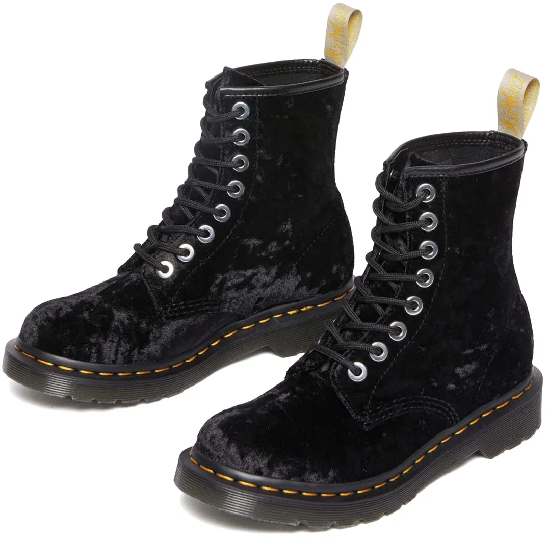 Dr. Martens Womens Vegan 1460 Black Crushed Velvet