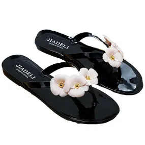 Flower beach flat flip flops