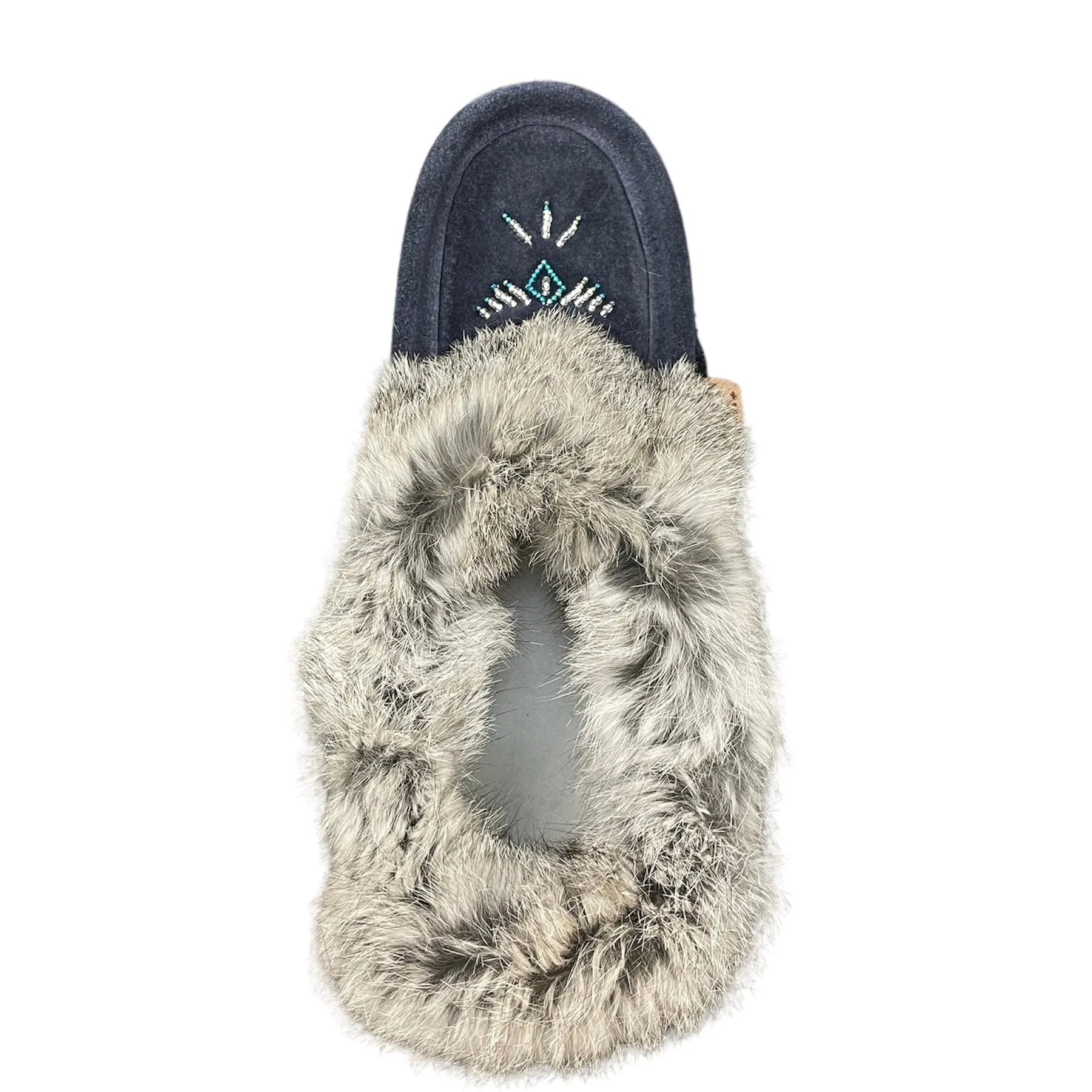 Fur Moccasin - Navy Blue Suede