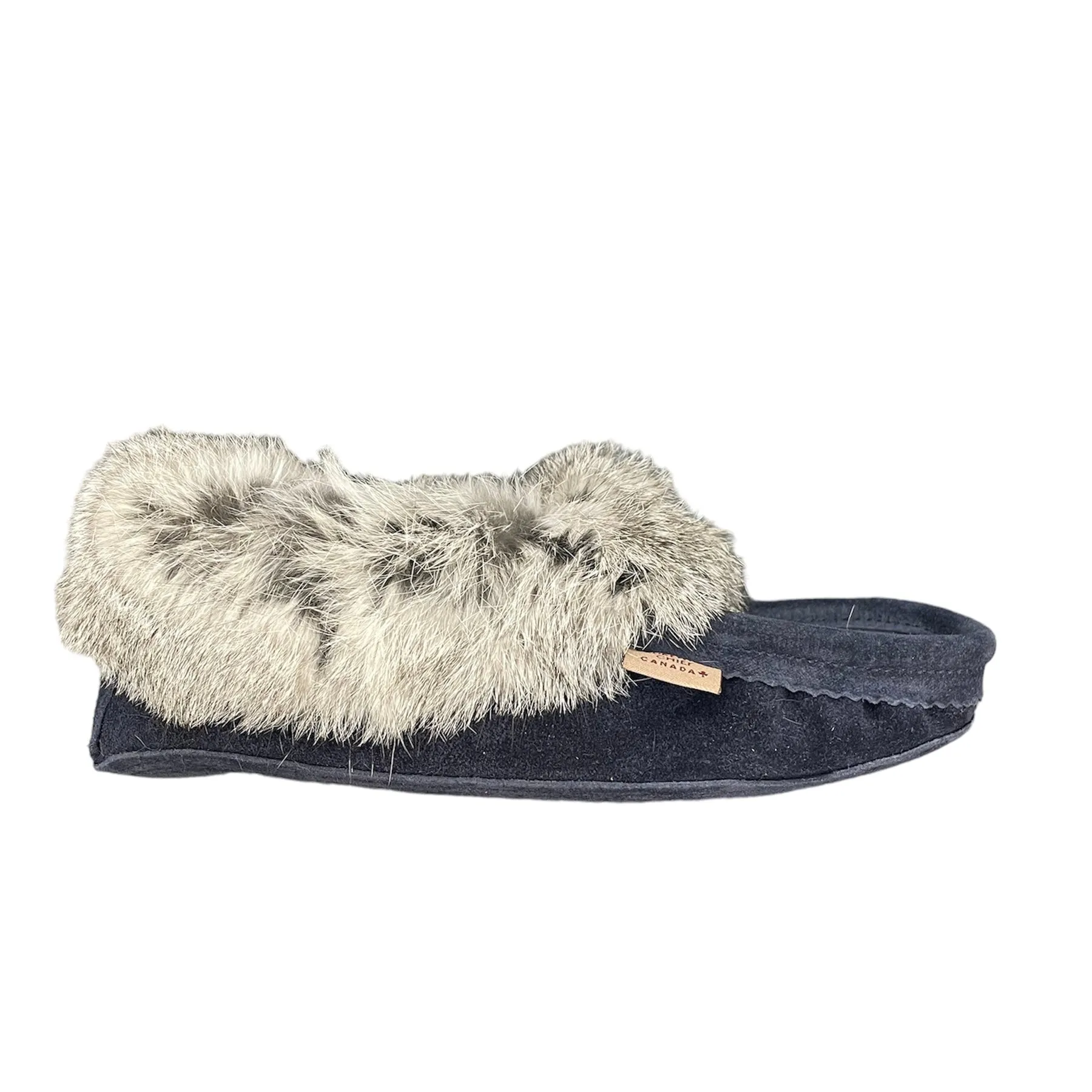 Fur Moccasin - Navy Blue Suede