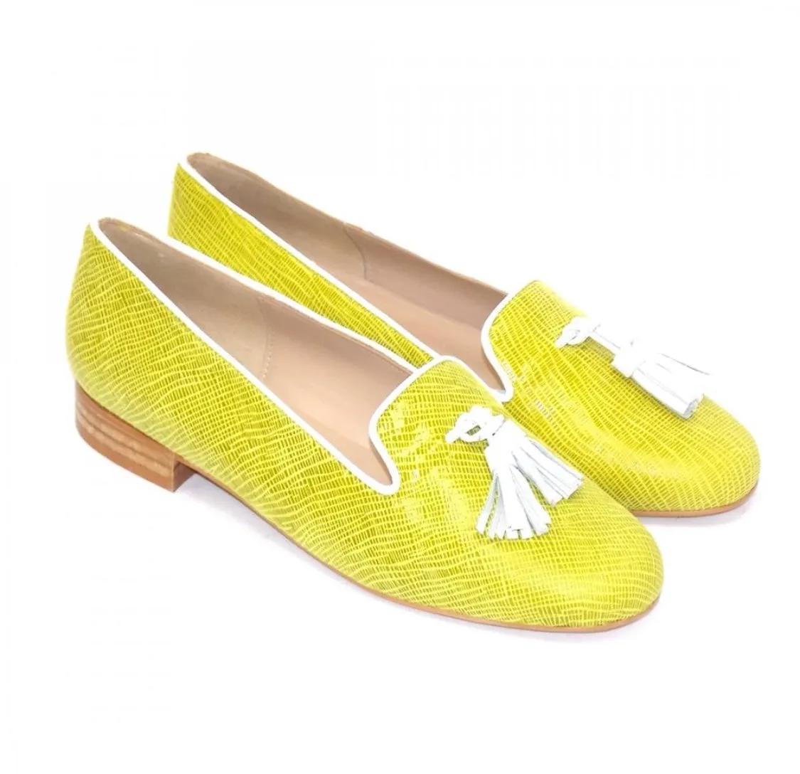 HB Shoes Clover Lemon White Trim Tassel Loafer