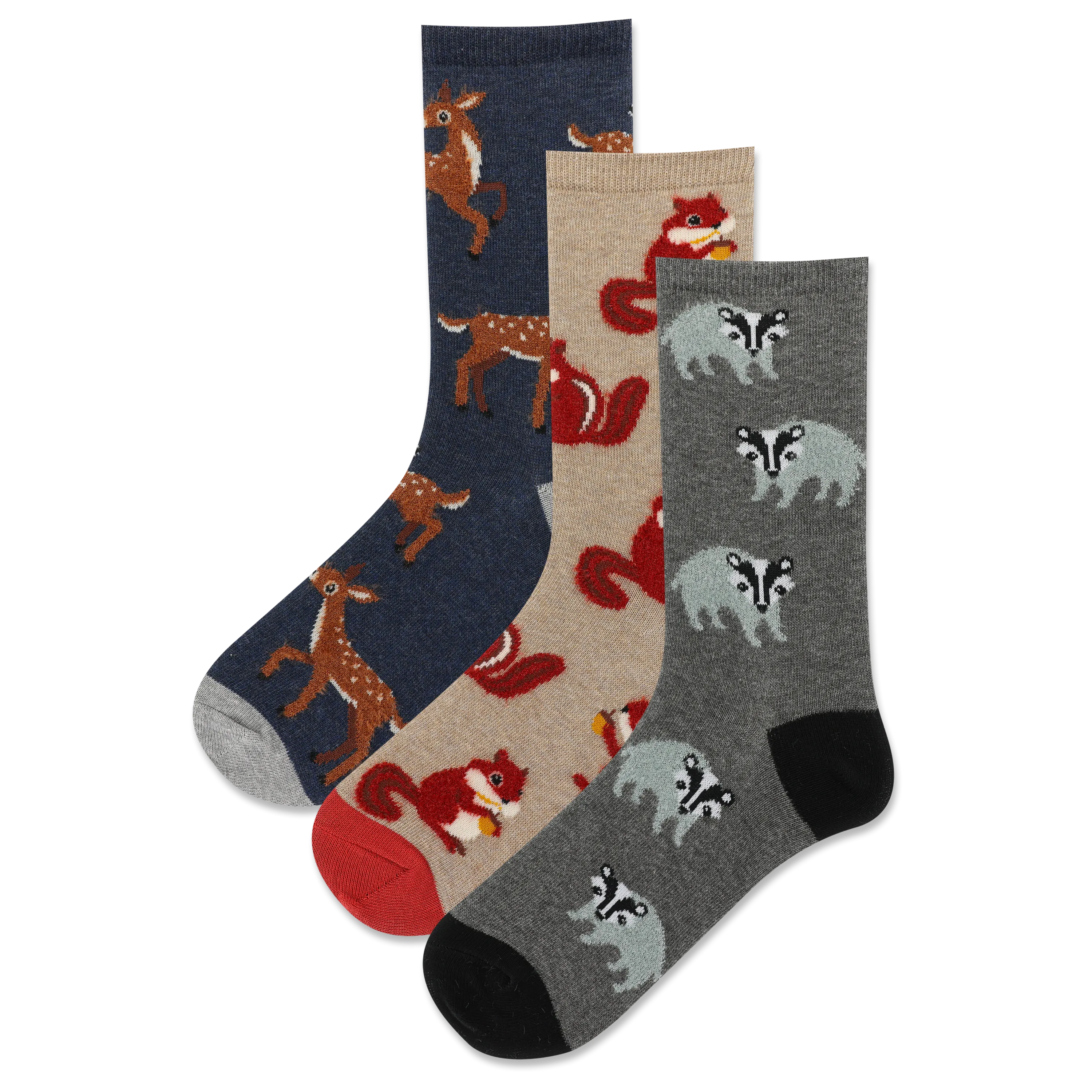 HOTSOX Women's Fuzzy Woodland Animals Crew Sock 3 Pack Gift Box