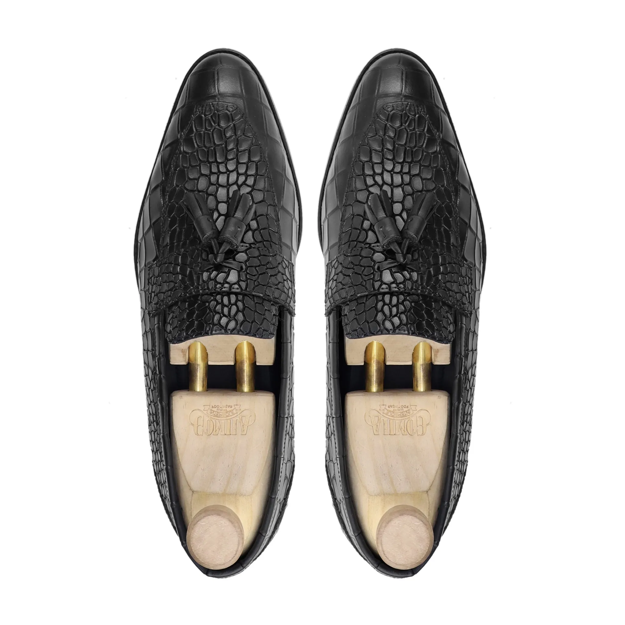 Jesenice - Men's Black Crocodile Printed Calf Leather Loafer