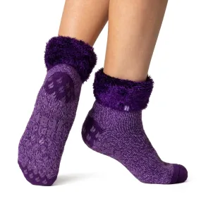 Womens Original Purple Lounge Socks with Turnover Top