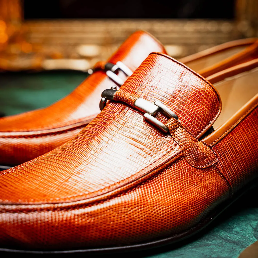 Marco Di Milano Fabro Cognac Lizard And Calfskin Loafers