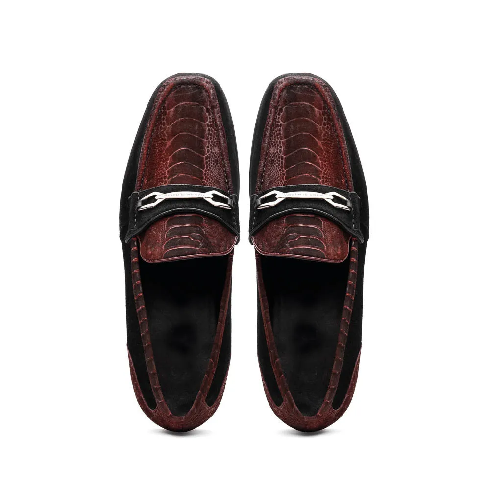 Marco Di Milano Hugo Ostrich Black/Wine Sueded Bit Loafers