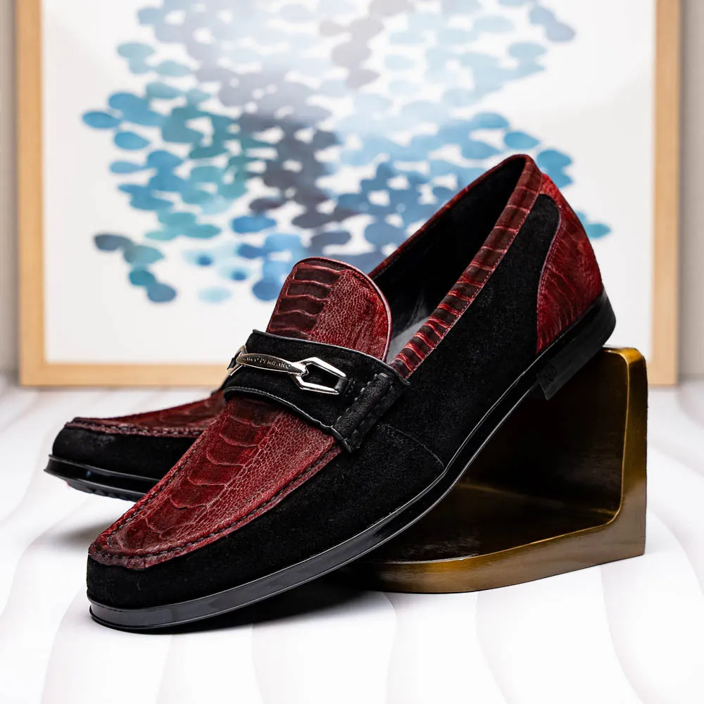 Marco Di Milano Hugo Ostrich Black/Wine Sueded Bit Loafers