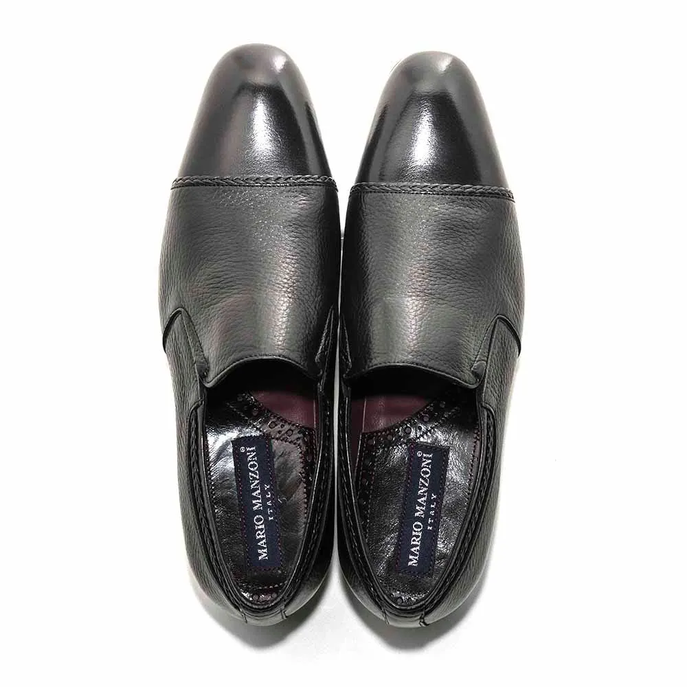 Black Genuine Deer Skin Double Gore Slip-On by Mario Manzoni - Premium Quality Mens Shoes