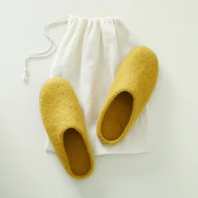 MITA Unisex Mustard Yellow Felt Mule Slippers