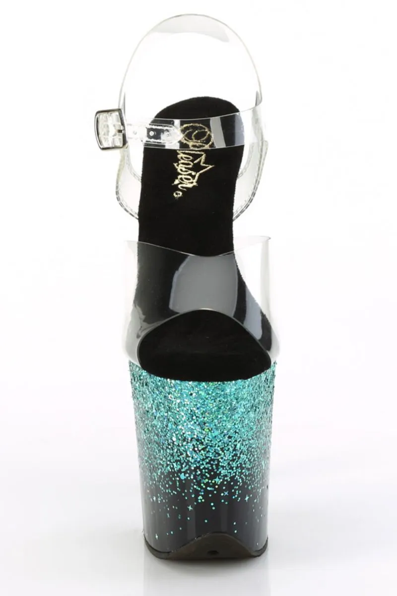 Pleaser USA Flamingo-808SS 8inch Pleasers - Black/Turquoise Glitter