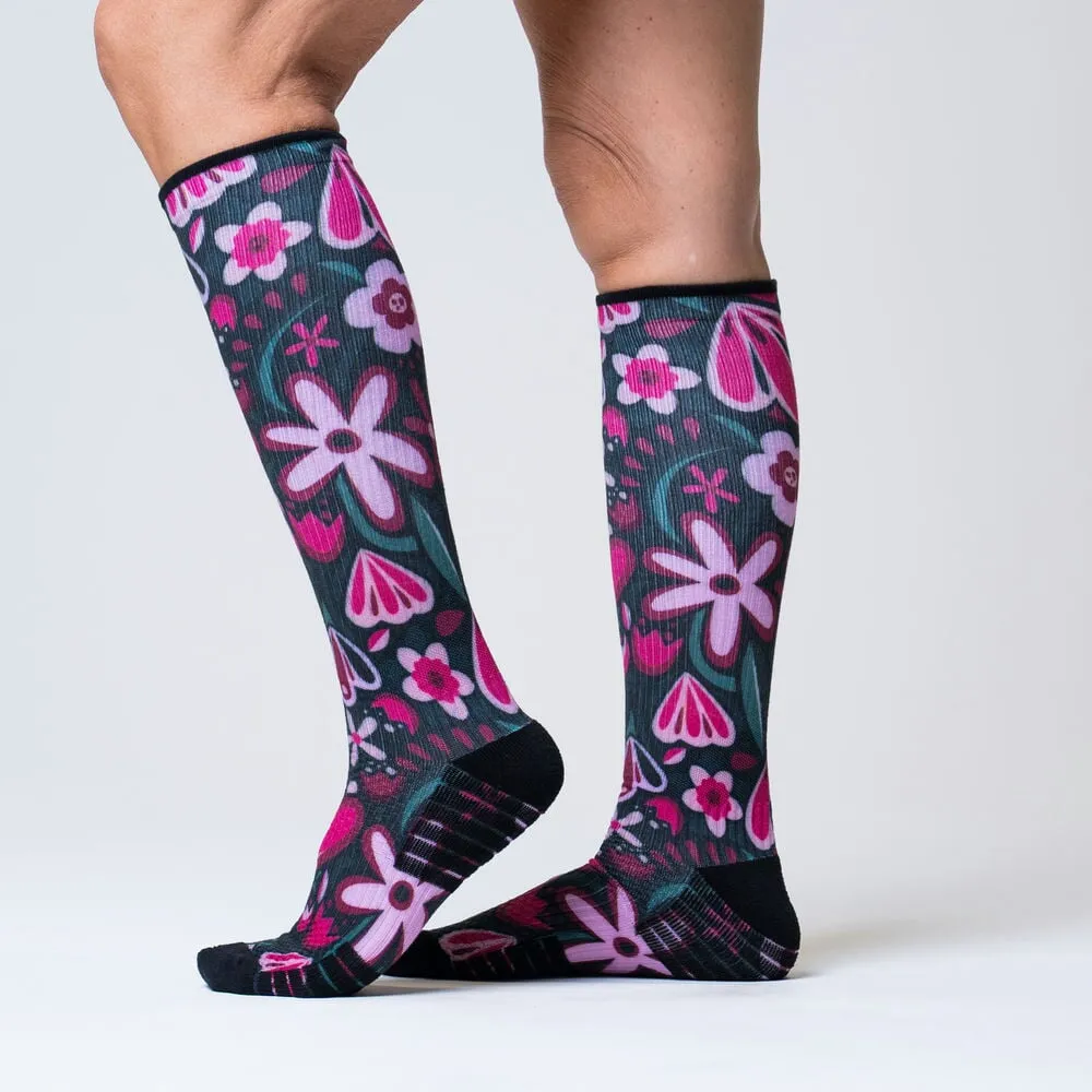 Purple Flora Diabetic Compression Socks