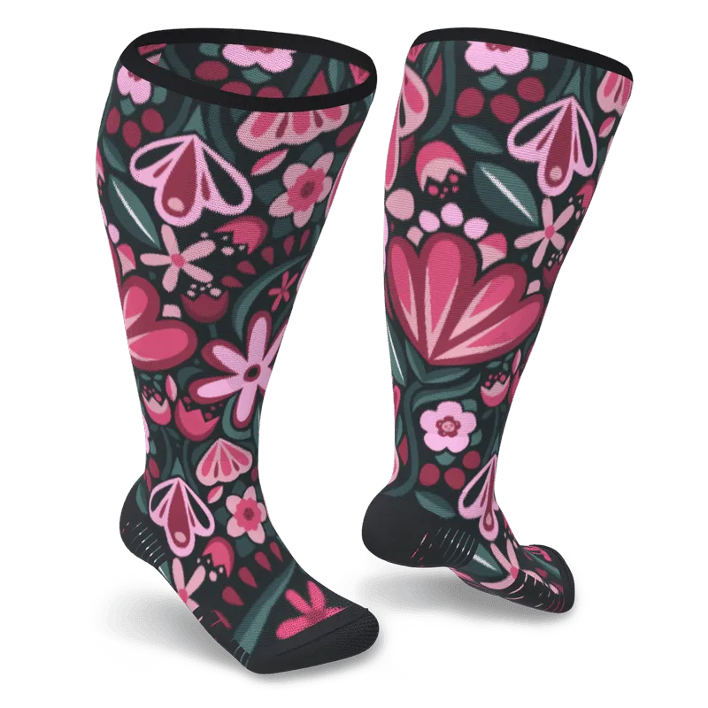 Purple Flora Diabetic Compression Socks