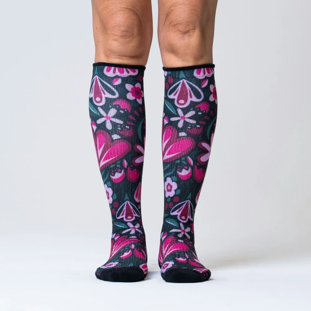 Purple Flora Diabetic Compression Socks