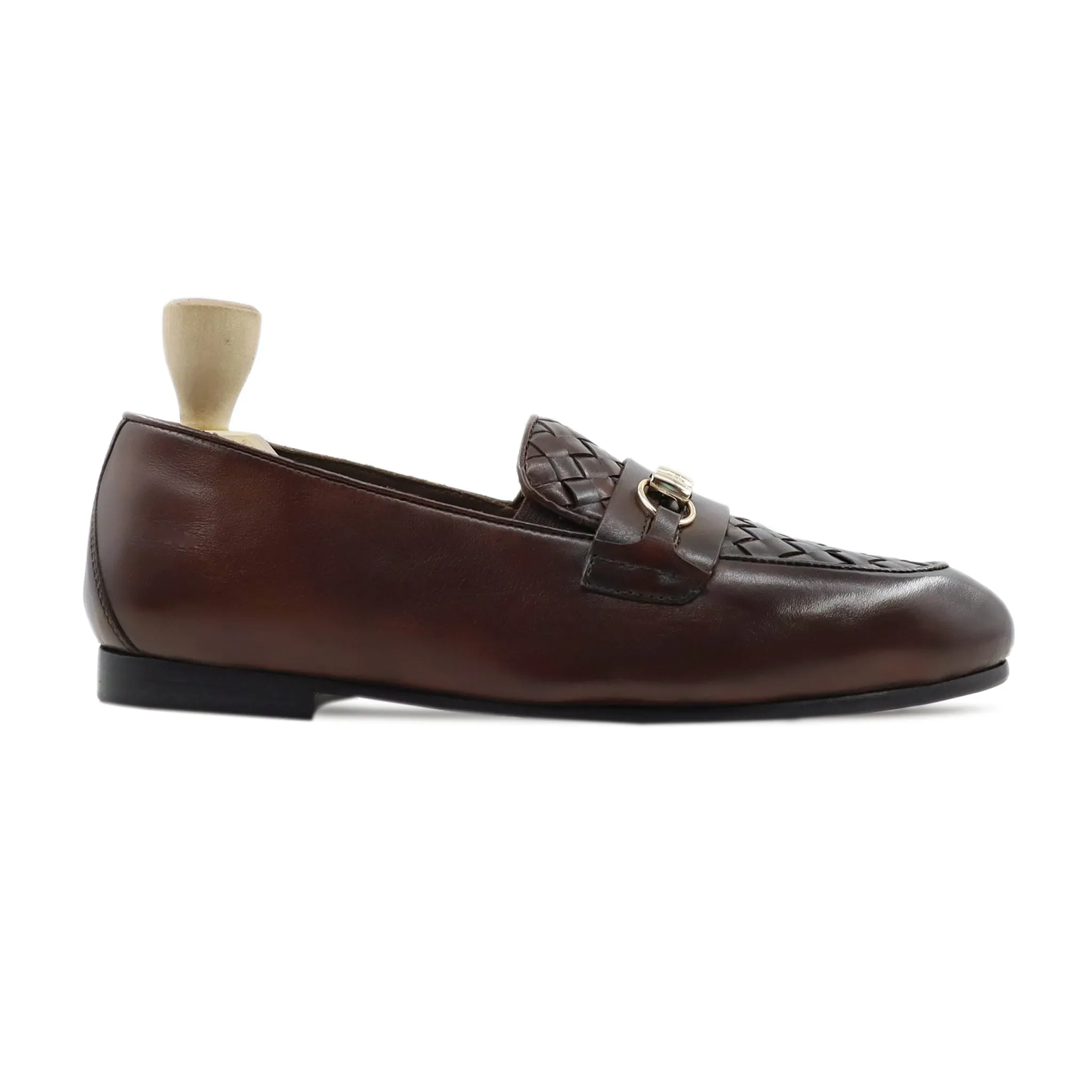 Sandvika - Men's Dark Brown Calf And Hand Woven Leather Loafer