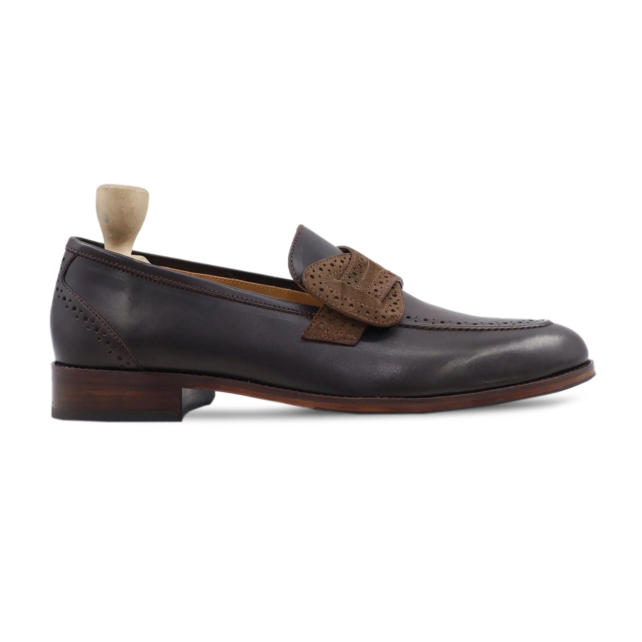 Selenite - Men's Dark Brown Calf Leather And Kid Suede Loafer