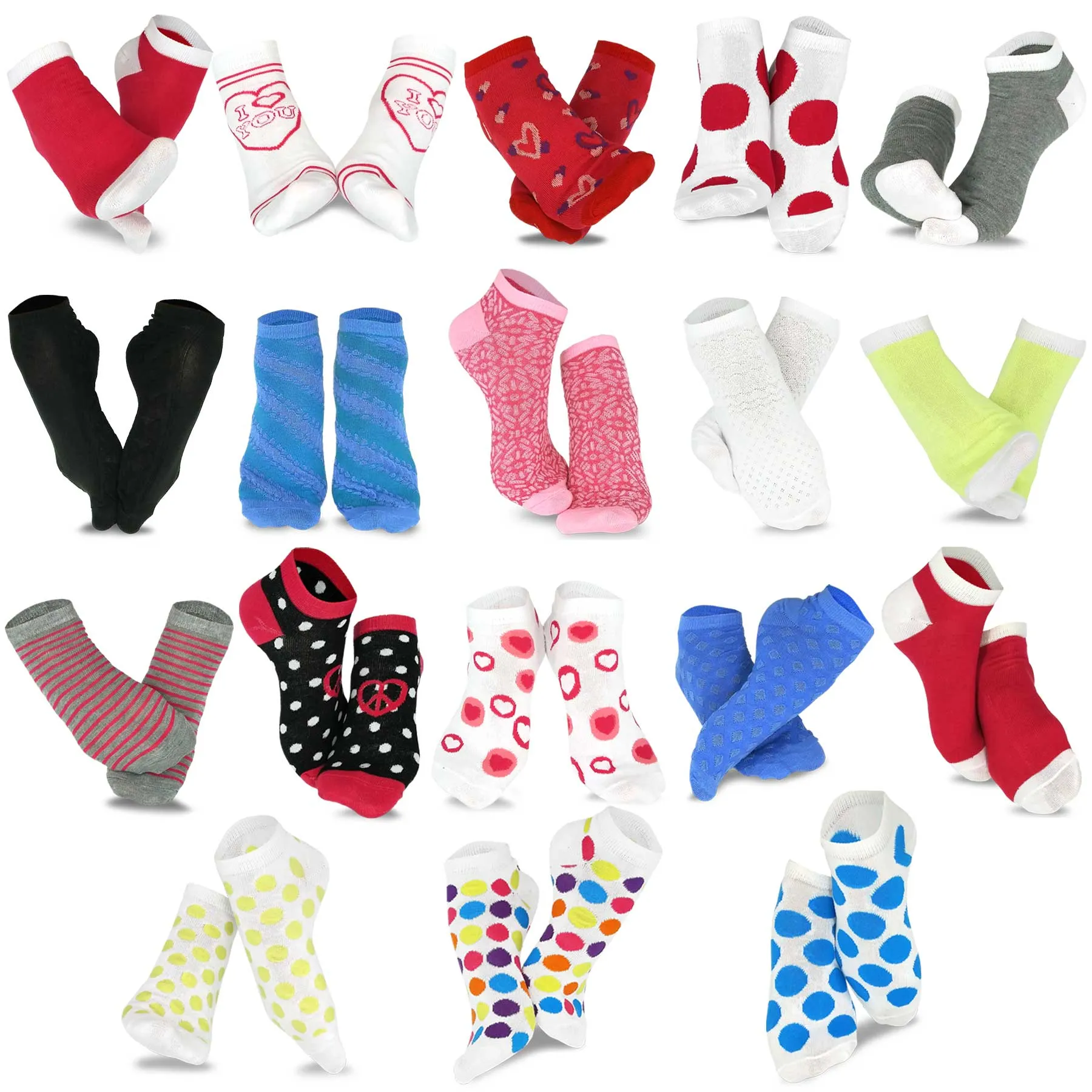 TeeHee Socks Women's Casual Polyester No Show Hearts and Stripes 18-Pack (12063)