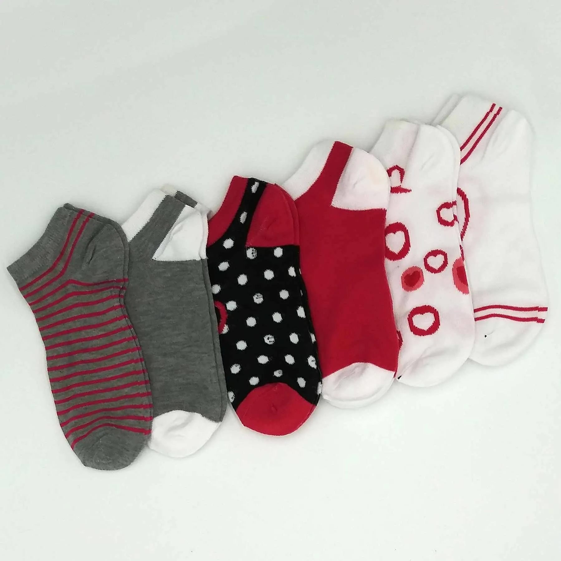 TeeHee Socks Women's Casual Polyester No Show Hearts/Dots/Stripes 6-Pack (3104)