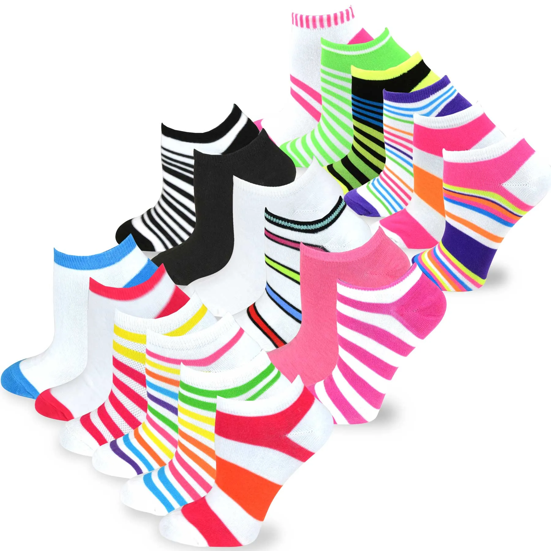 TeeHee Socks Women's Casual Polyester No Show Neon 18-Pack (12064)