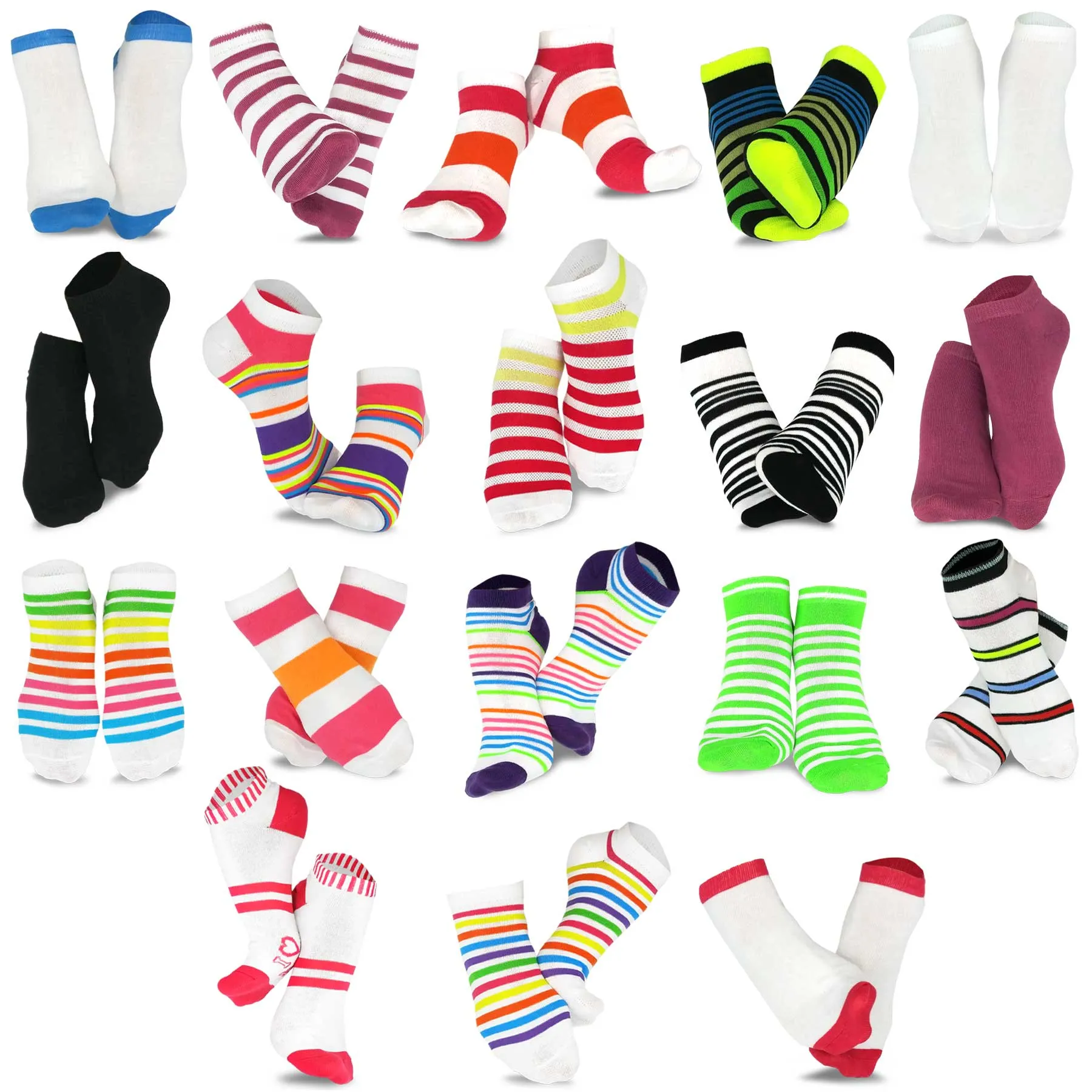 TeeHee Socks Women's Casual Polyester No Show Neon 18-Pack (12064)