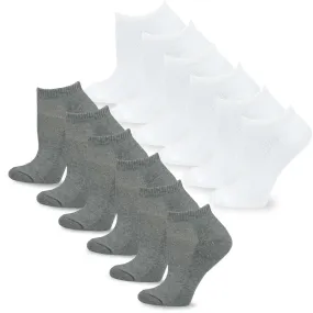 TeeHee Socks Women's Casual Polyester No Show White/Grey 12-Pack (10051)