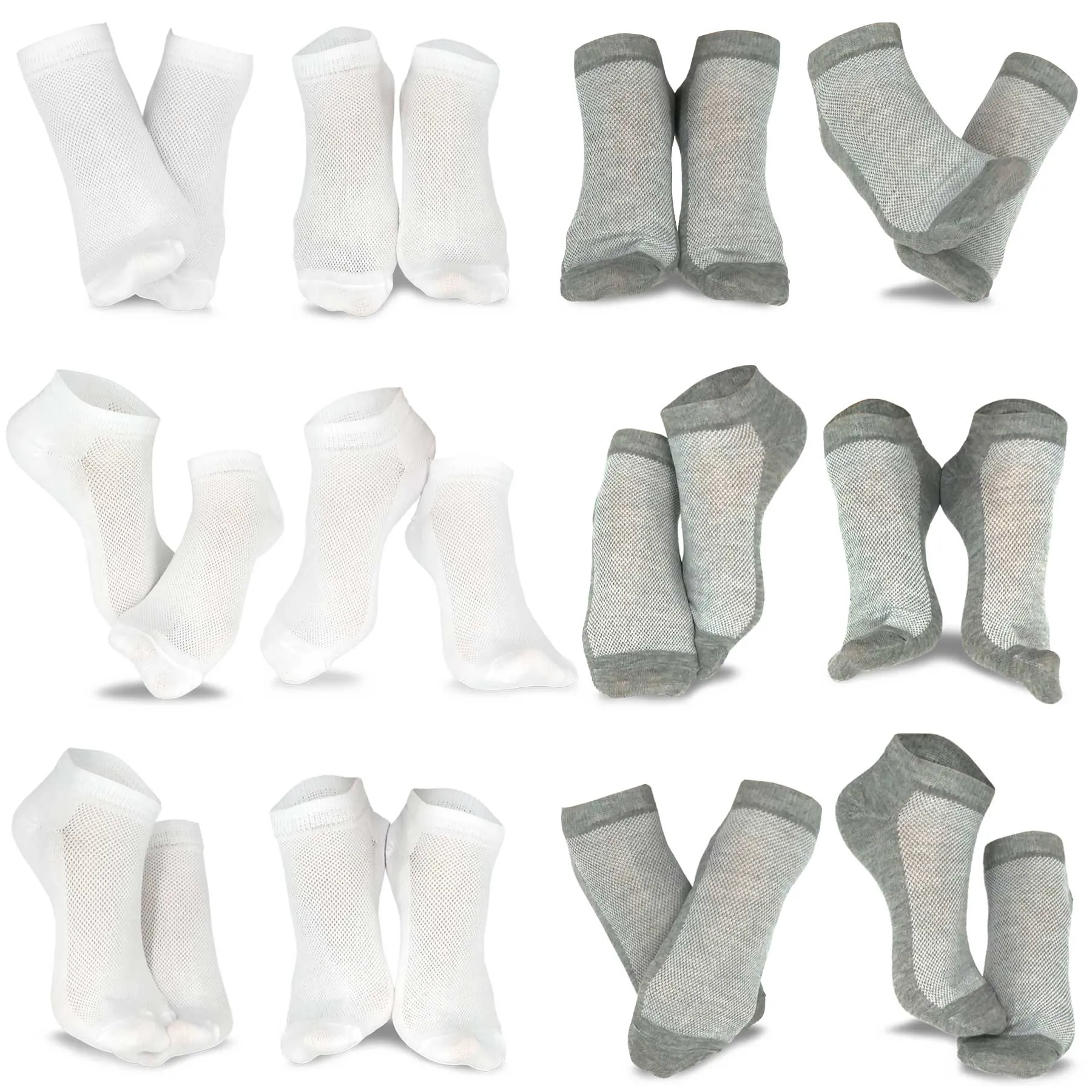 TeeHee Socks Women's Casual Polyester No Show White/Grey 12-Pack (10051)