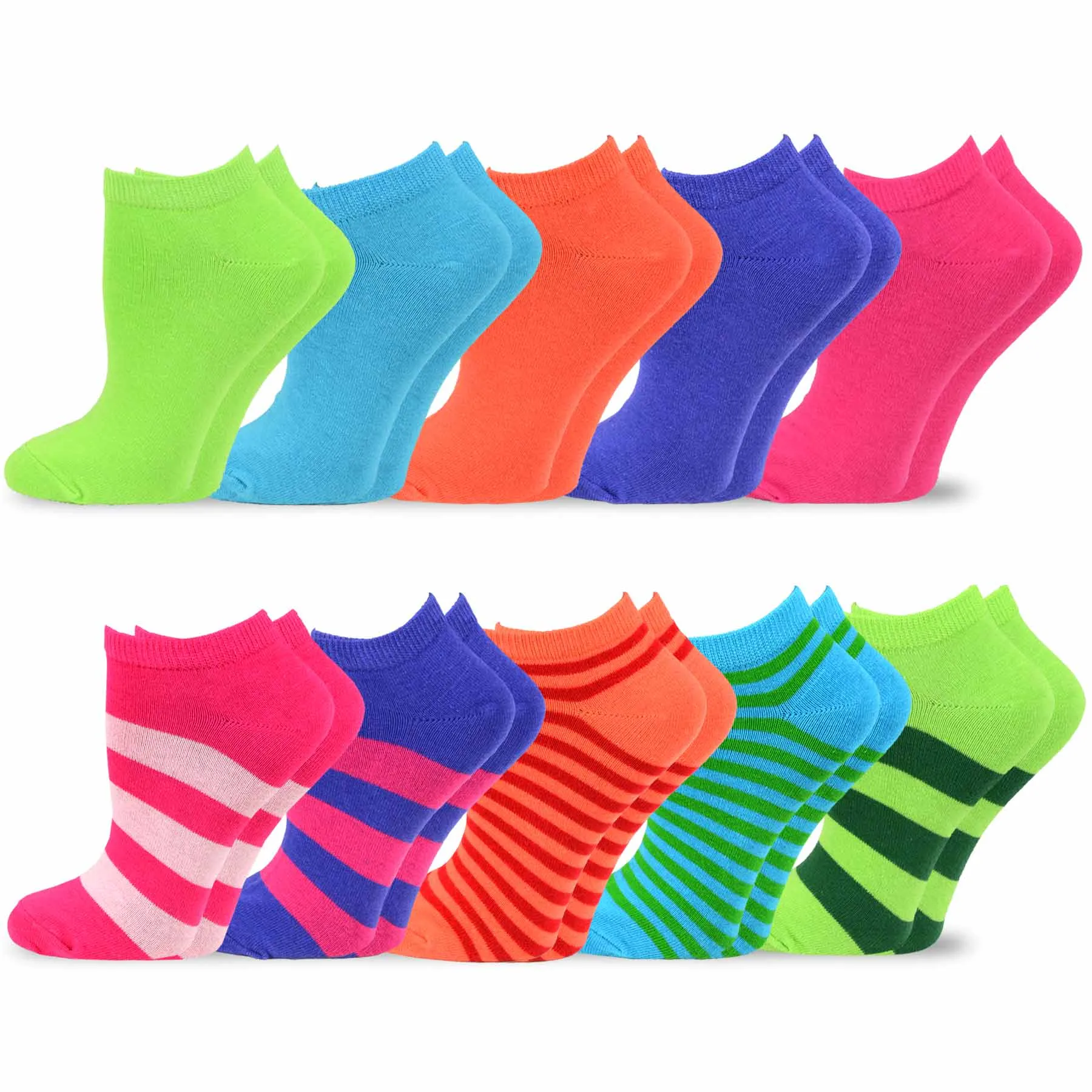 TeeHee Socks Women's Causal Cotton No Show Stripes 20-Pack (12070)