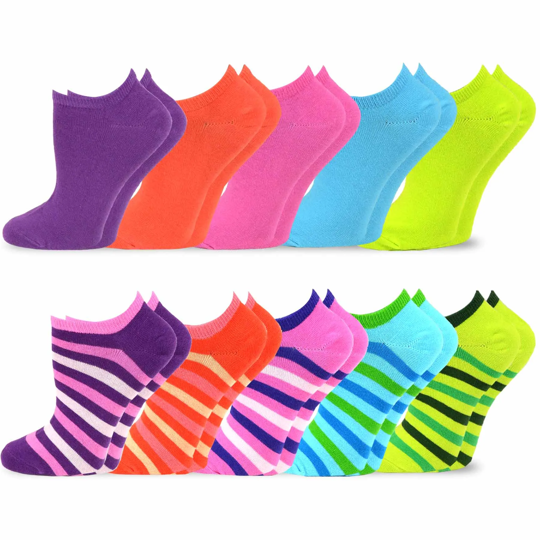 TeeHee Socks Women's Causal Cotton No Show Stripes 20-Pack (12070)