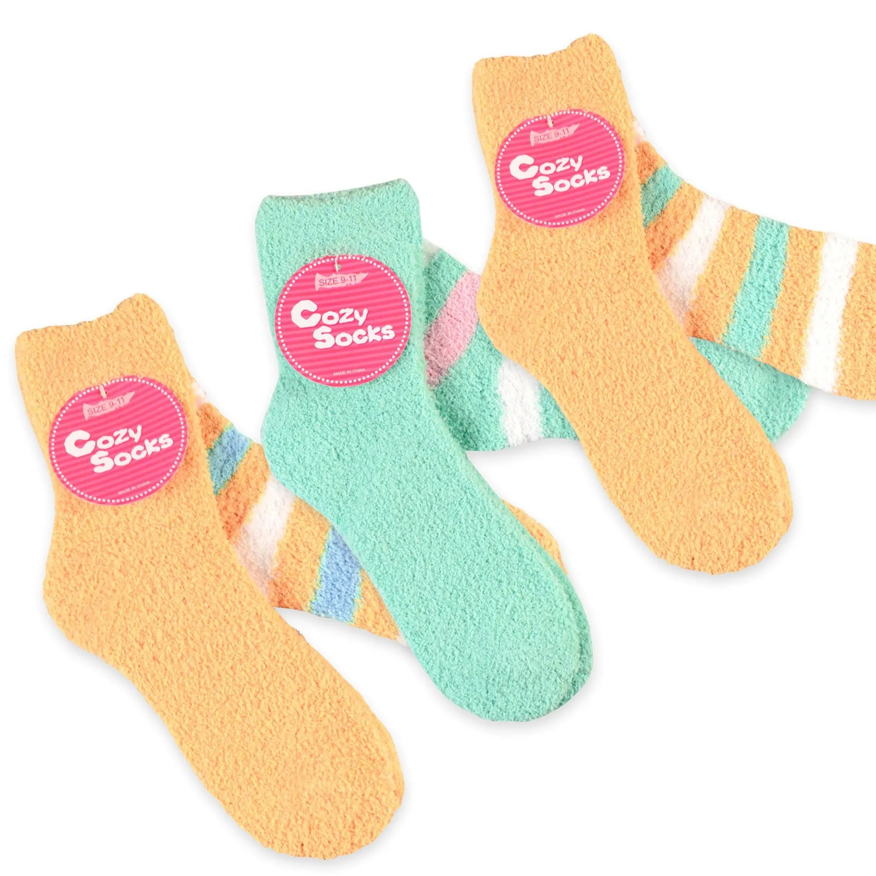 TeeHee Socks Women's Fuzzy Polyester Crew Faded 6-Pack (11191)