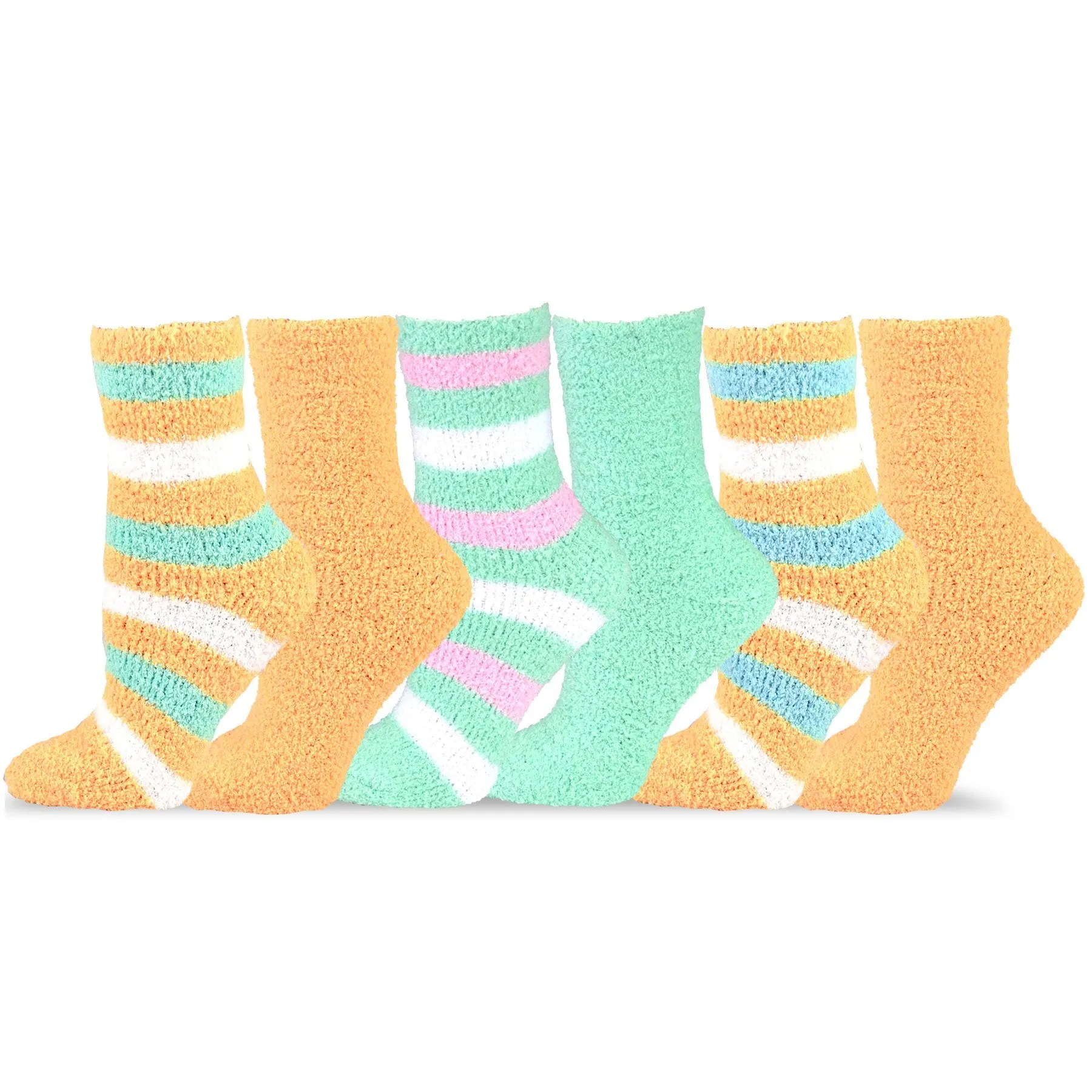 TeeHee Socks Women's Fuzzy Polyester Crew Faded 6-Pack (11191)