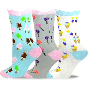 TeeHee Socks Women's Novelty Cotton Crew Lollipop and Ice Cream 3-Pack (11441)