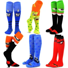 TeeHee Socks Women's Novelty Cotton Knee High Monsters 6-Pack (12091)