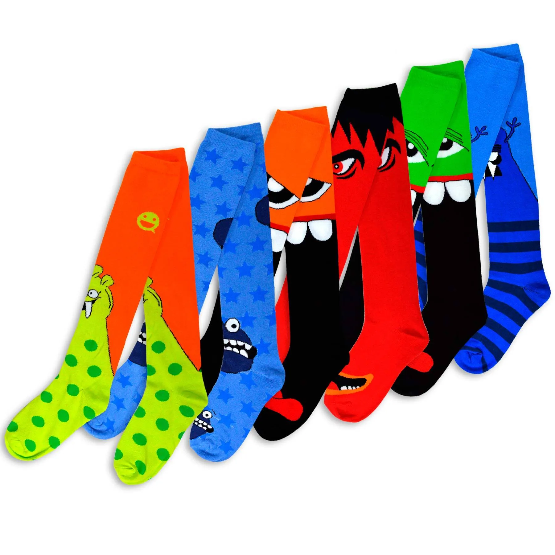 TeeHee Socks Women's Novelty Cotton Knee High Monsters 6-Pack (12091)