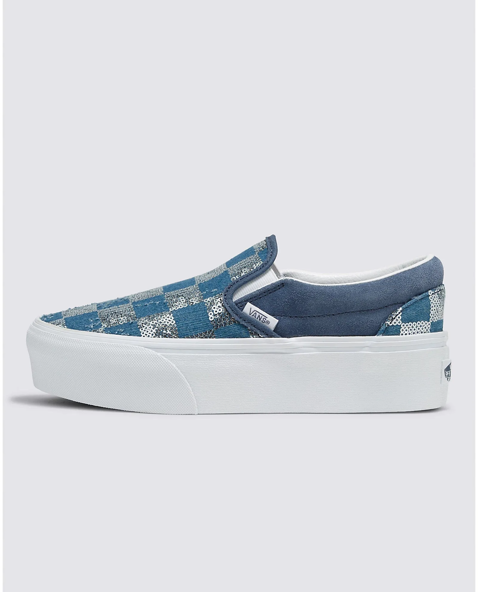 VANS UNISEX Classic Slip-On Stackform Shoe (Glimmer Check Vintage Indigo)