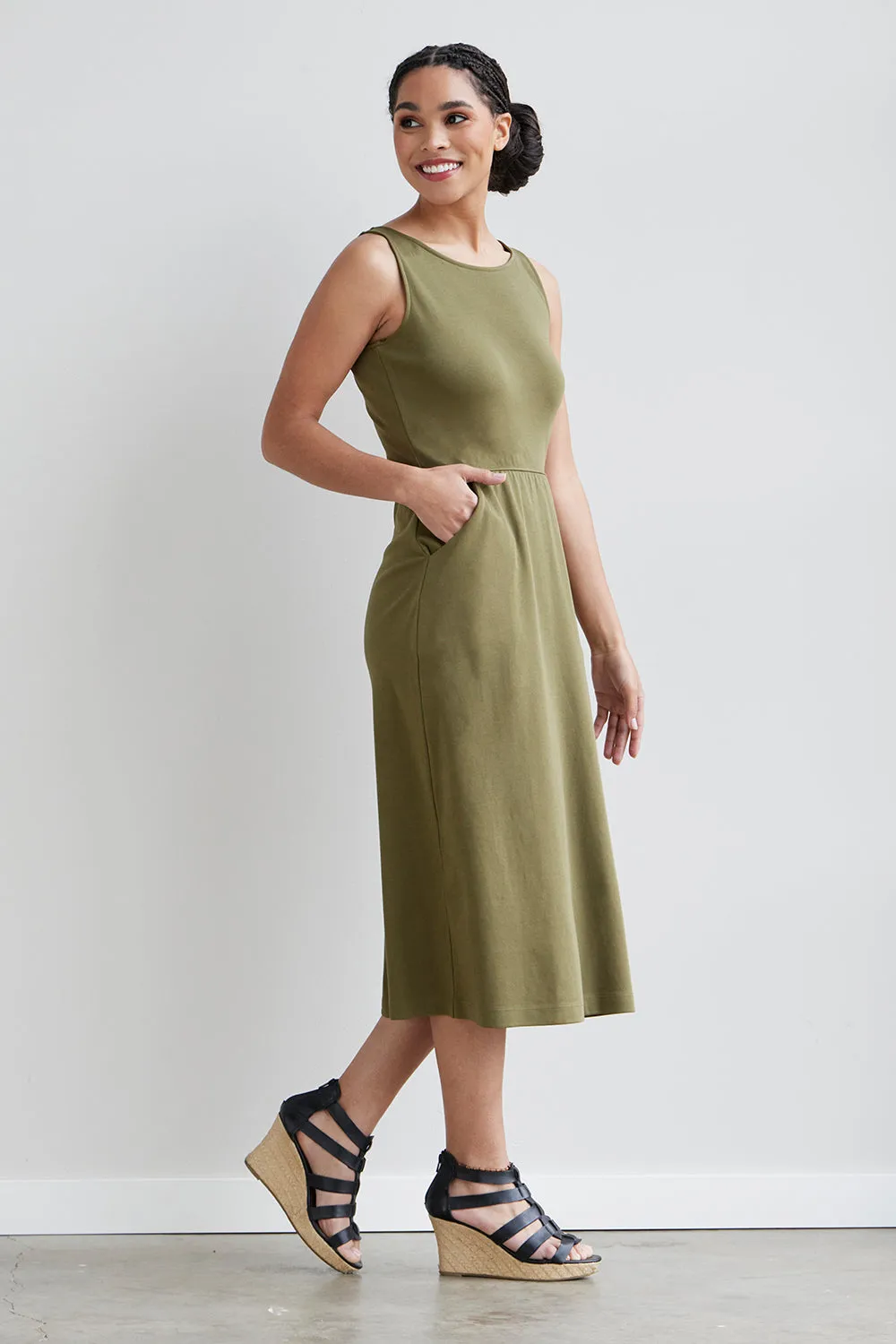 Women's 100% Organic Cotton Sleeveless Midi Dress with Pockets (Discontinued)